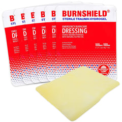 Burnshield empaque frontal mostrando tamaño y cantidad, protección inmediata