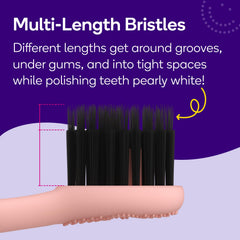 Burst textura de cerdas en primer plano que resalta suavidad y alcance interdental