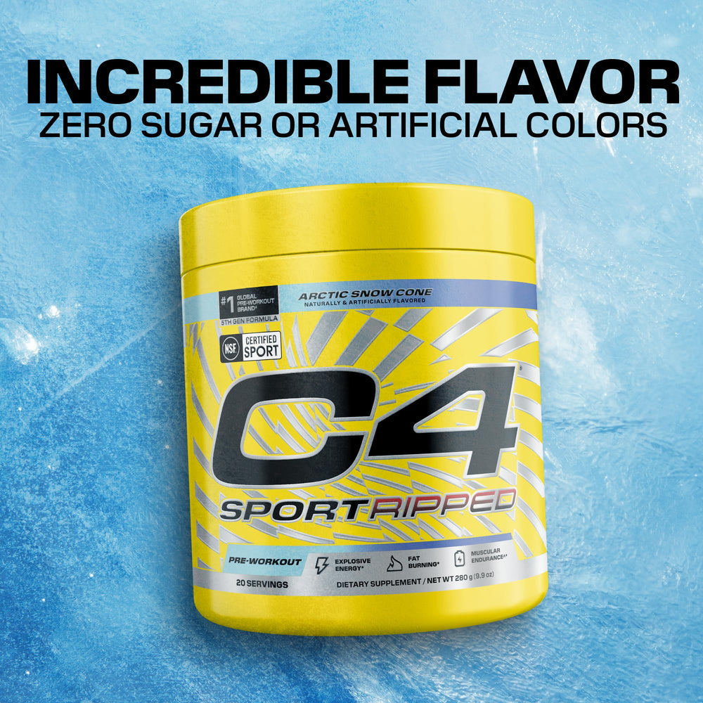 Atleta con C4 Ripped tomando pre entreno en gimnasio, marca C4 para rendimiento