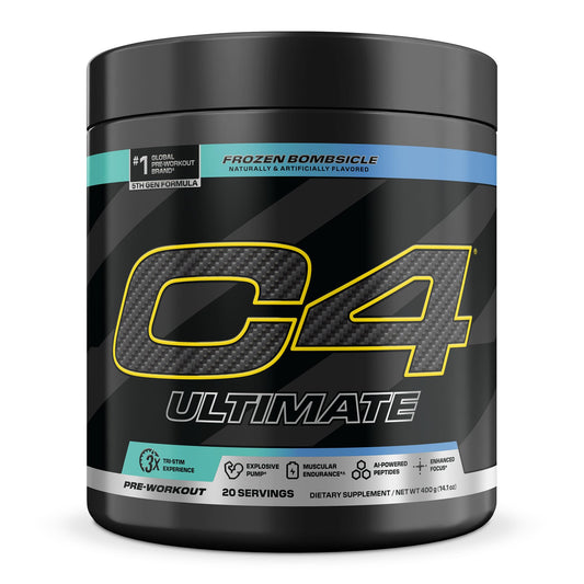 C4 envase frontal mostrando marca y energía para entrenamientos