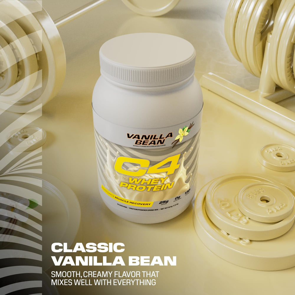 Scoop con 25g de proteína C4 en comparación con mano para escala