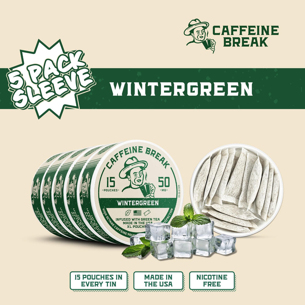 Caffeine Break pouch en mano para tamaño y facilidad