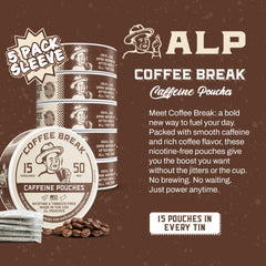 Caffeine Break cinco latas apiladas listas para llevar y compartir