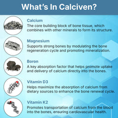Persona tomando Calciven con agua para apoyo práctico diario