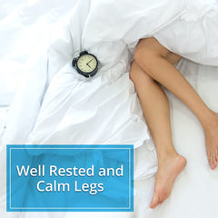 Calm Legs frasco abierto con tabletas listo para uso nocturno beneficios