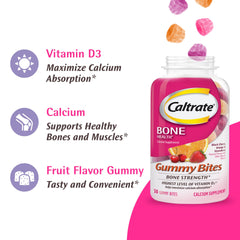 Caltrate gomitas distribuidas sobre mesa, muestra variedad de colores y sabores