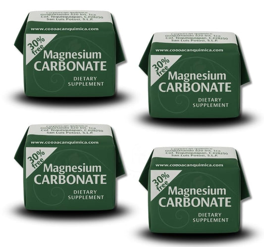 Generic carbonato de magnesio frente del empaque mostrando diseño y beneficio práctico