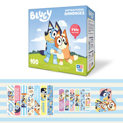 CARE BAND Bluey frente del paquete mostrando 100 curitas y beneficio práctico
