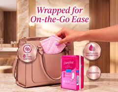 Carefree protector en bolso indicando conveniencia y protección en viajes