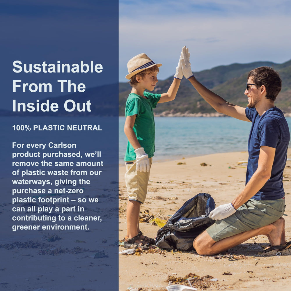 Carlson C-Gels softgel al lado de un desayuno para uso diario práctico
