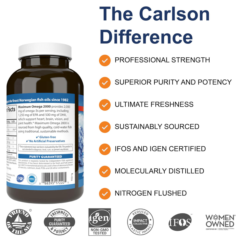 Carlson primer plano de una softgel destacando textura y brillo, fácil de tragar