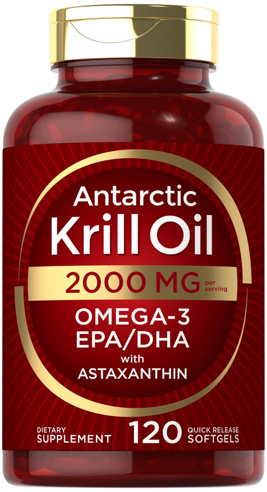 Carlyle Aceite de Krill Antártico 2000 mg: frasco con cápsulas de liberación rápida.