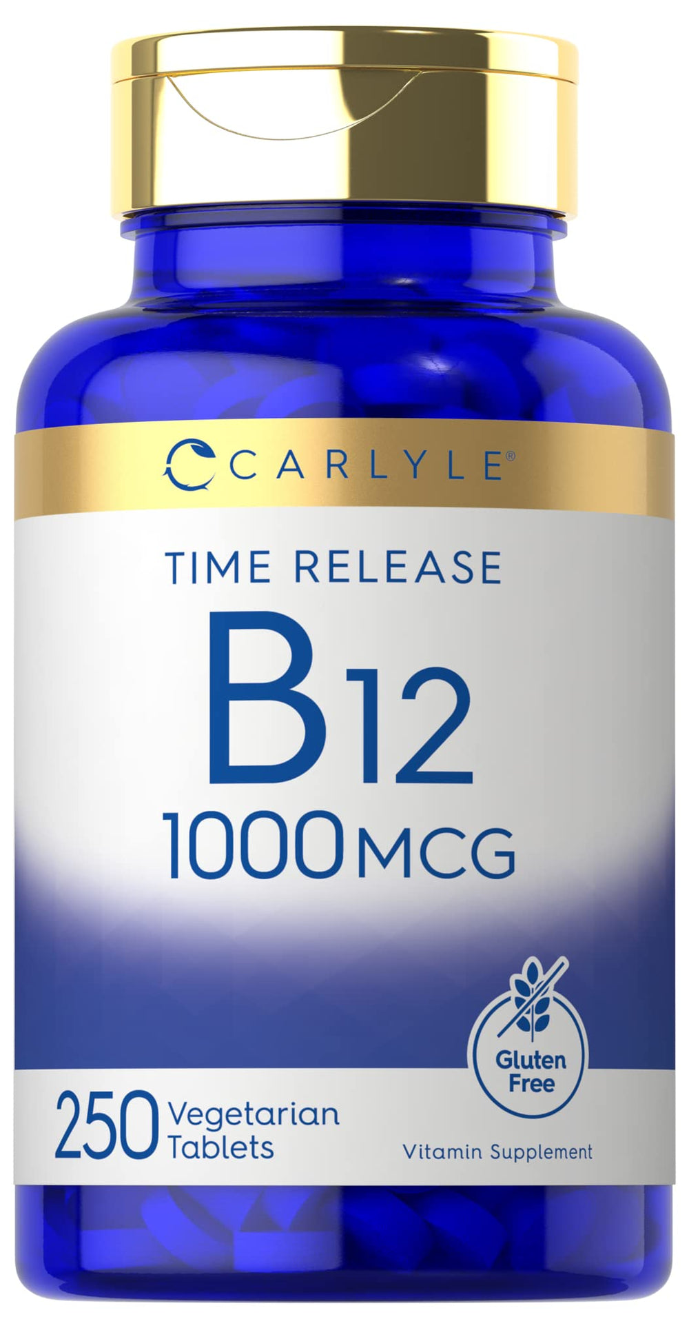 Carlyle frasco frontal mostrando 250 tabletas y beneficio de suministro largo