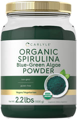 Carlyle envase frontal de spirulina orgánica mostrando presentación y marca