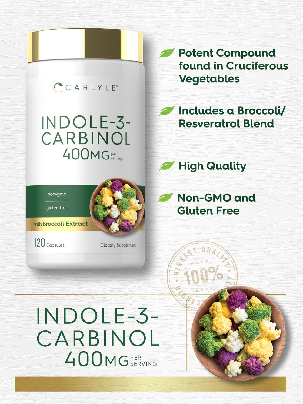 Carlyle etiqueta cercana mostrando ingredientes y información de calidad
