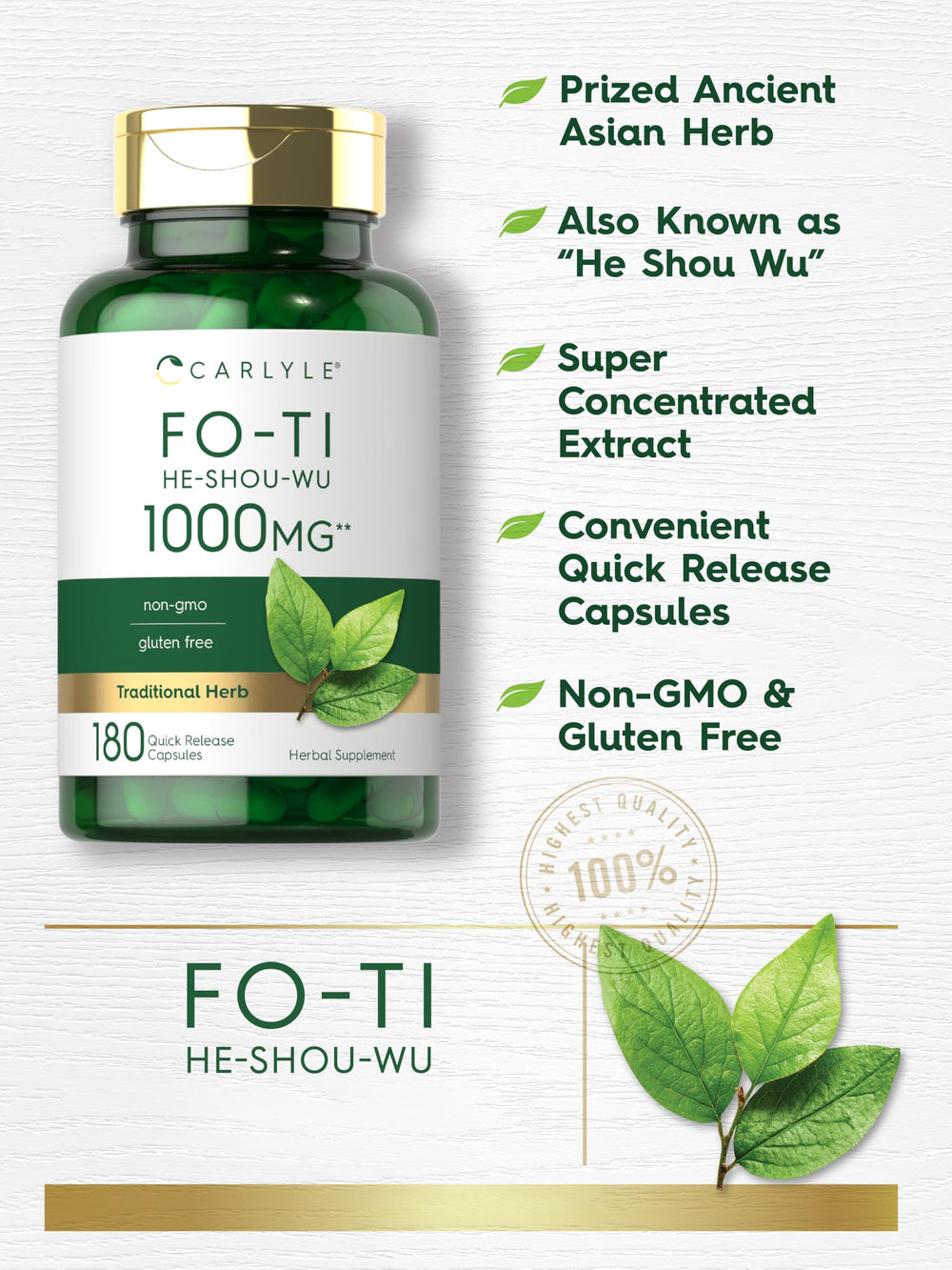 Carlyle Fo-Ti polvo de extracto de raíz, muestra de pureza natural