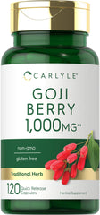 Carlyle frasco frontal de Goji Berry 120 cápsulas muestra presentación y cantidad