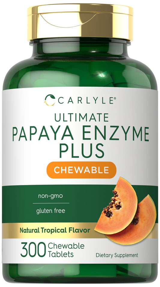 Carlyle Papaya Tabletas de enzimas sabor tropical para masticar