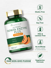 Carlyle tabletas sobre fondo tropical que sugieren sabor papaya