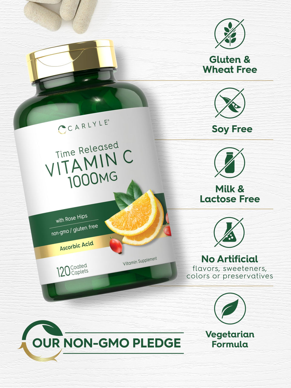 Carlyle etiqueta nutricional clara con información de 1000 mg por caplet