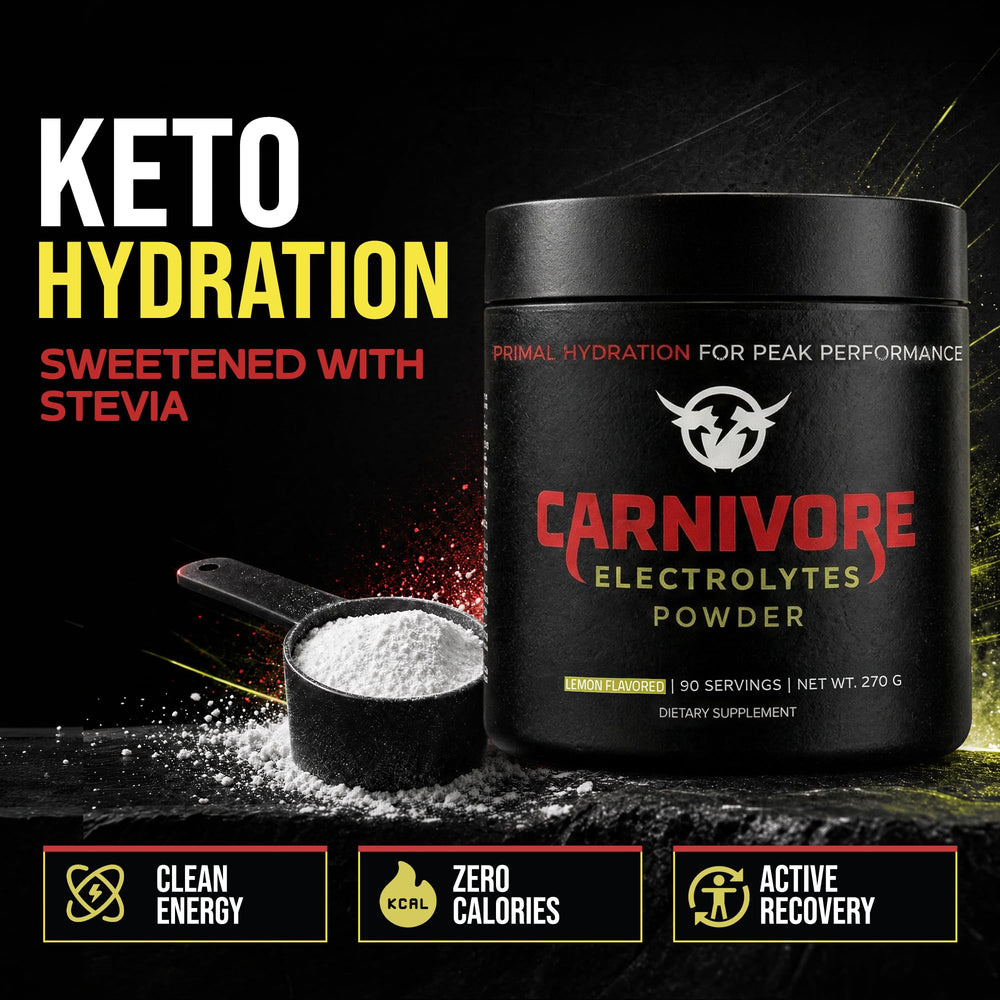 Carnivore Electrolytes polvo textura cercana, fácil disolución y mezcla rápida