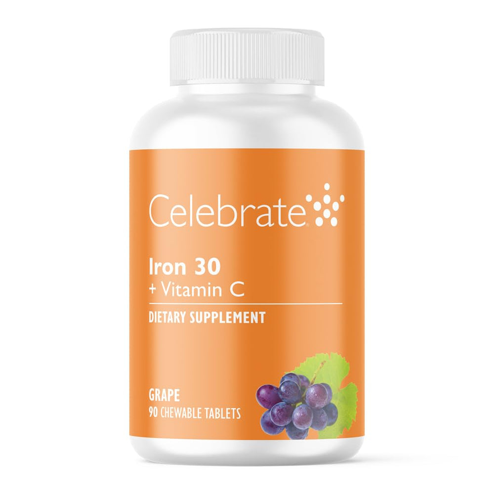 Celebrate Vitamins frasco frontal mostrando 90 días de suministro y beneficio claridad