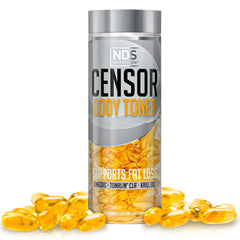Censor frasco frontal mostrando la presentación y cantidad de softgels