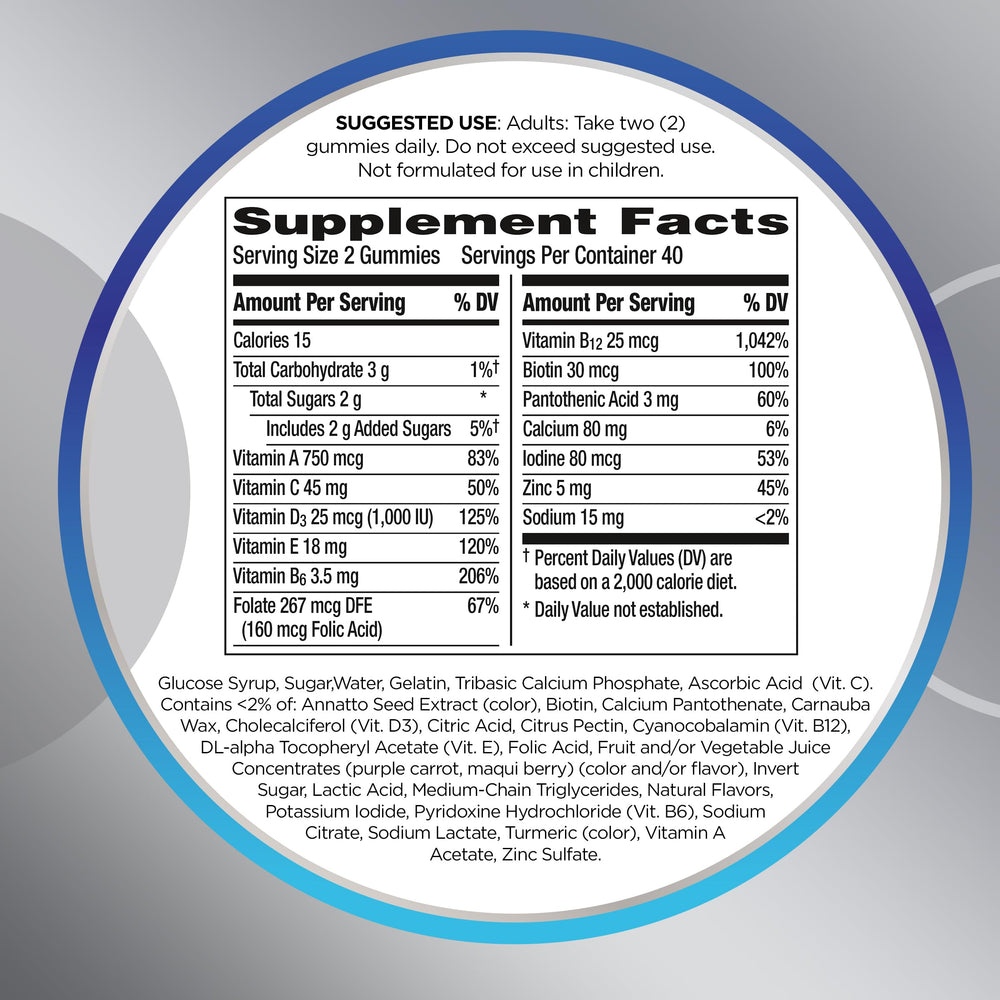Lista de vitaminas y minerales Centrum para soporte de energía y visión