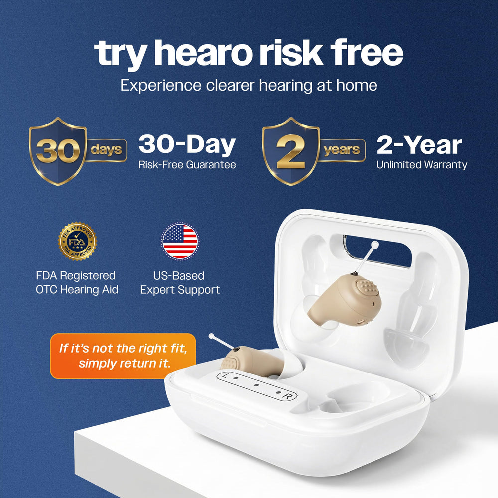 Cerustop HEARO audífono colocado en la oreja demostrando invisibilidad y naturalidad