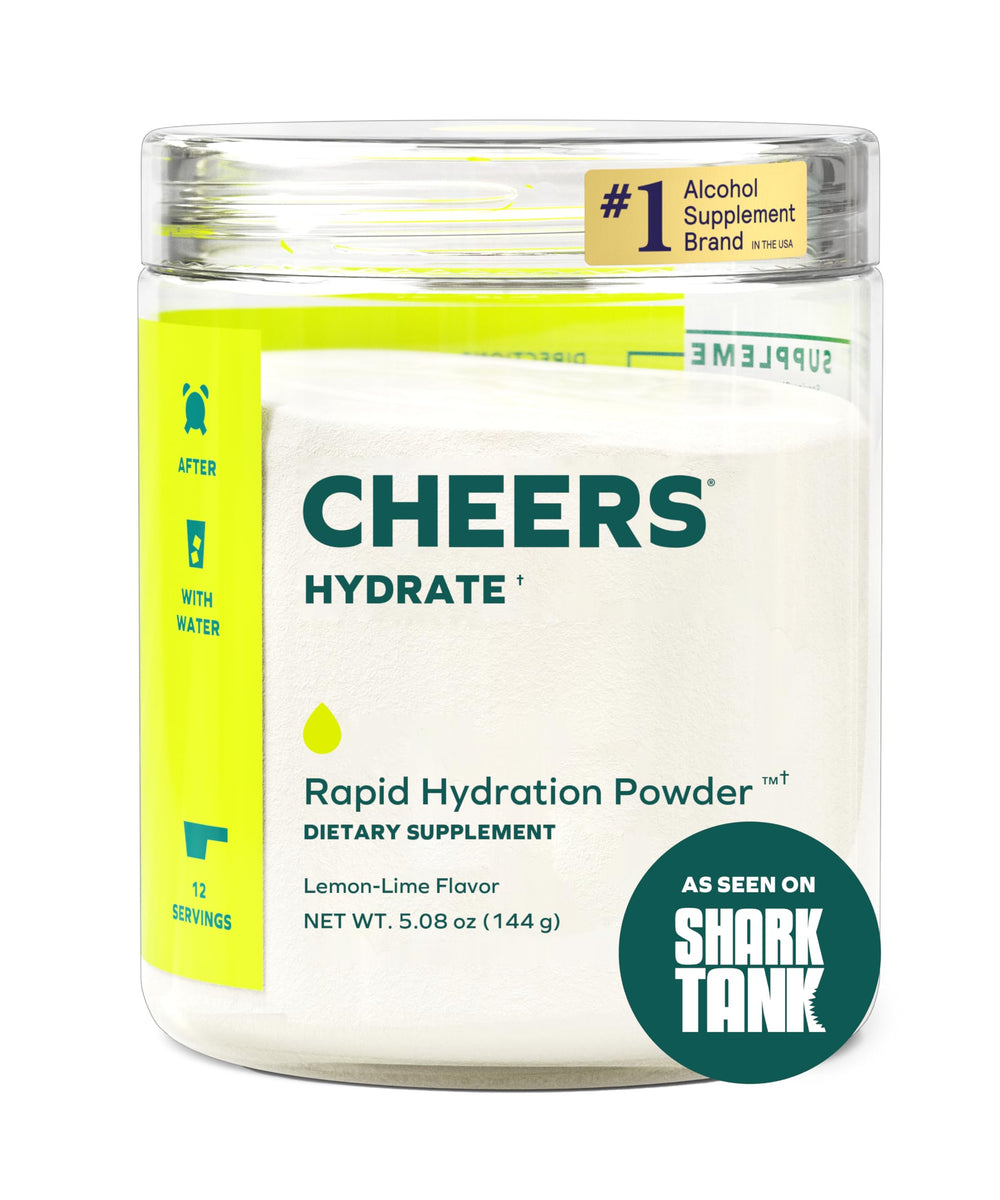 Envase frontal de Cheers Hydrate con etiqueta limón-lima, fácil identificación y conveniencia