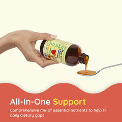 ChildLife Essentials botella junto a mango resaltando sabor apetecible