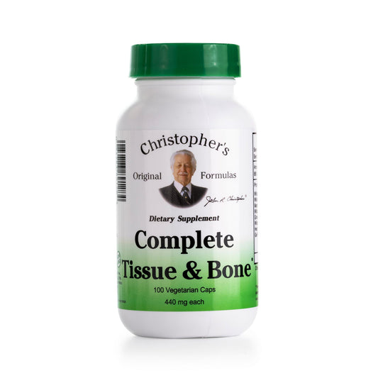 Christopher's Complete Tissue & Bone Formula bottle front view, vegan capsules supporting connective tissue health.