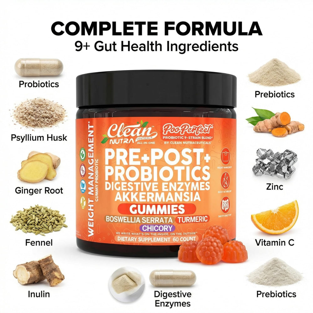 Clean Nutraceuticals raíz de achicoria y cápsula ilustrando prebiótico natural