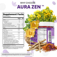 Clean Nutraceuticals etiqueta nutricional AuraZen resaltando vitaminas y magnesio
