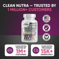 Frasco abierto CharcoBiotic 90 ct mostrando cantidad de cápsulas