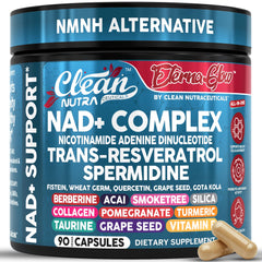 Clean Nutraceuticals frasco EternaGlow frontal mostrando 90 cápsulas beneficio conveniencia diaria