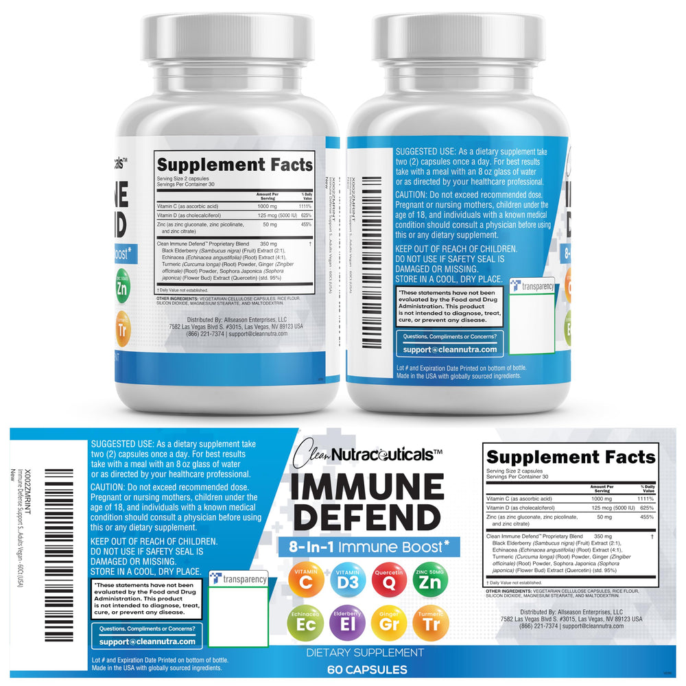 Clean Nutraceuticals listado de activos mostrando zinc, vitamina C y D3