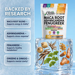 Polvo de maca cerca con enfoque en las raíces que ilustra la mezcla de variedades