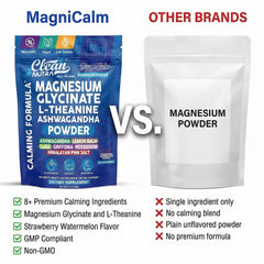 Clean Nutraceuticals vaso en mesa de noche que sugiere uso nocturno relajante