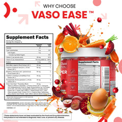 Etiqueta nutricional de VasoEase Clean Nutraceuticals resaltando ingredientes y pureza