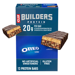 CLIF BUILDER'S empaque frontal mostrando sabor OREO y 20 g de proteína