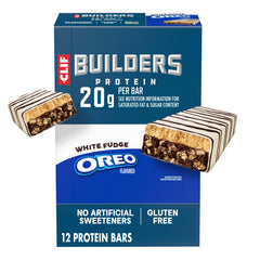 CLIF BUILDERS presentación frontal con 12 barras y beneficio de proteína