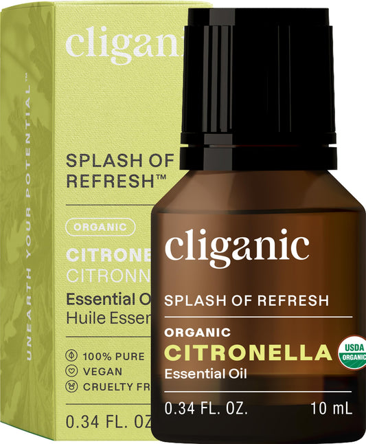 Cliganic aceite citronela organico en botella, aroma fresco para difusor.