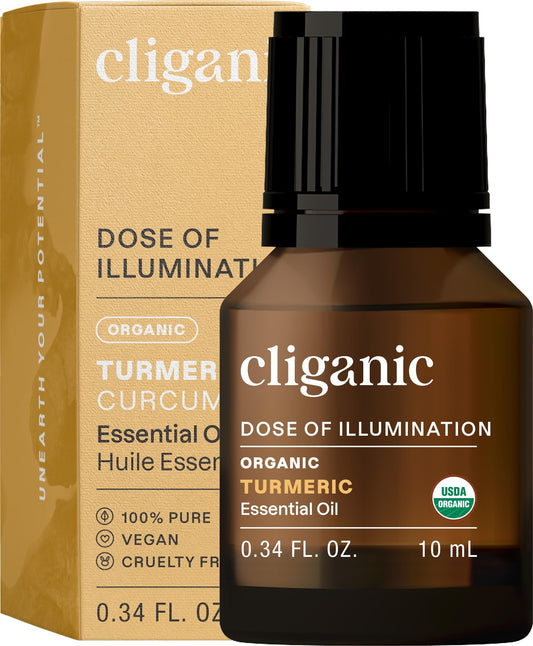 Cliganic Aceite Esencial de Cúrcuma Orgánico, puro para aromaterapia y cuidado personal.