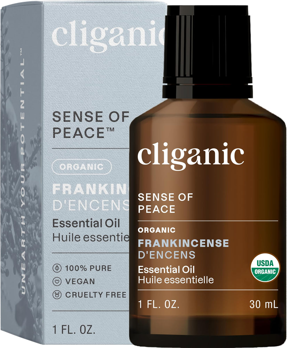 Cliganic aceite esencial de incienso en botella 1oz para aromaterapia suave.