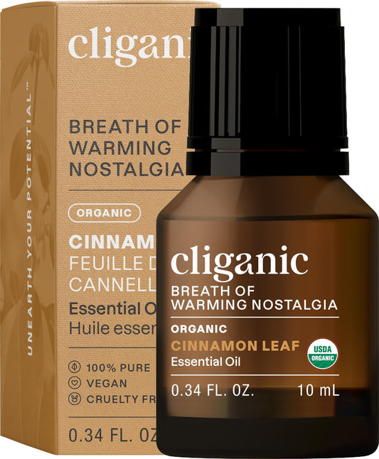 Cliganic Aceite Esencial de Canela en botella, perfecto para difusor y ambientación.