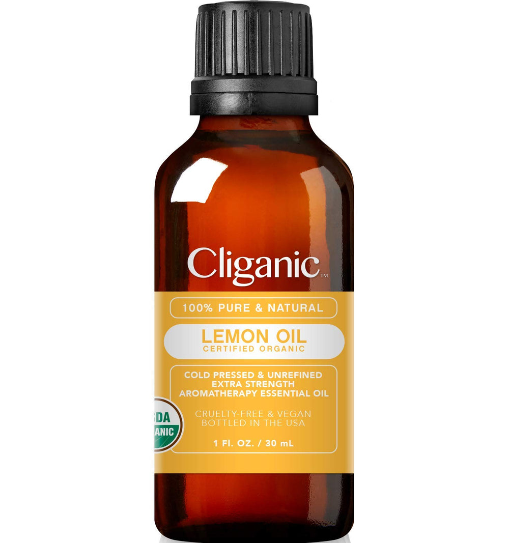 Cliganic Aceite Esencial de Limón en botella, aroma cítrico puro para aromaterapia