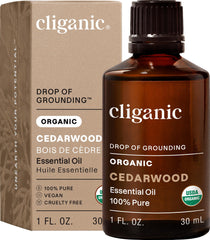Cliganic aceite de cedro frontal mostrando envase orgánico y confianza