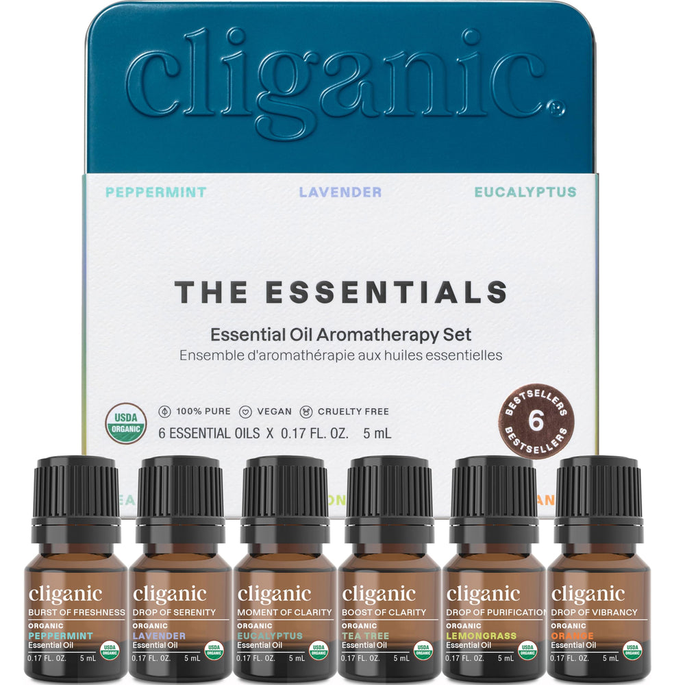 Cliganic set frontal mostrando seis frascos, fácil elección de aromas