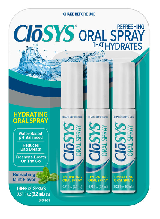 CloSYS frente del empaque mostrando el spray y frescor inmediato